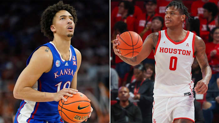 A split image of Kansas forward Jalen Wilson and Houston guard Marcus Sasser.